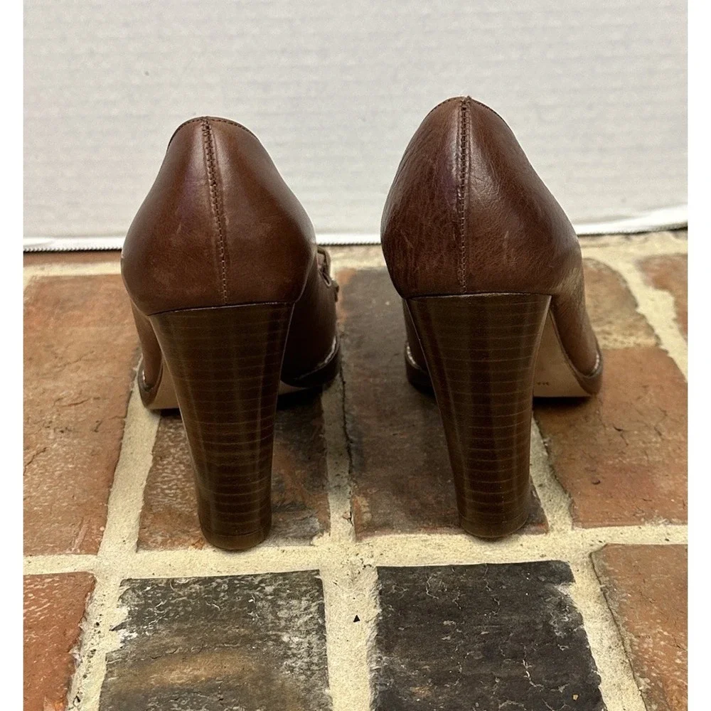 Michael Kors Collection Brown‎ Leather Kiltie Pumps Fringe Block Heel Women's 6